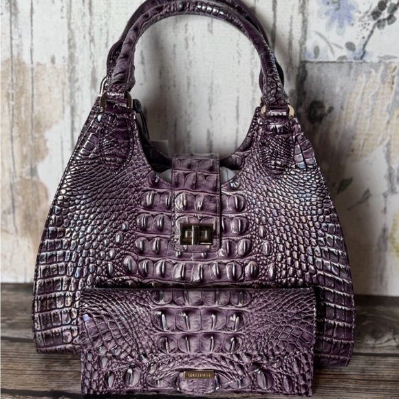 Brahmin Iridescent Purple Crocodile-Embossed Shoulder Bag FiRM - Picture 10 of 16